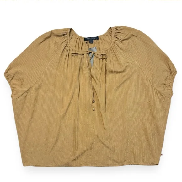 TOMMY HILFIGER  Fire Island Tie Neck Striped Blouse Tan88% Viscose - Picture 8 of 10